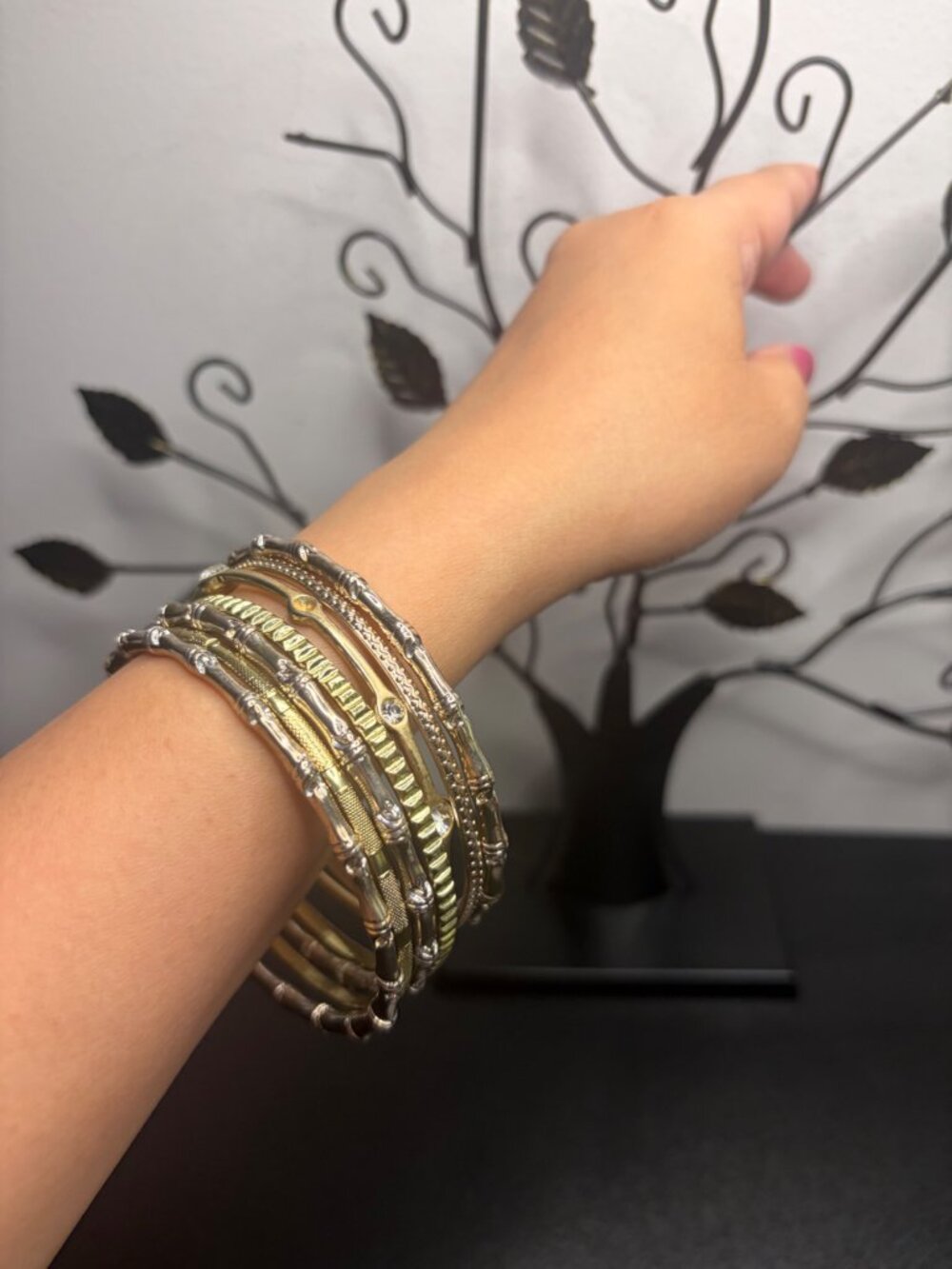 Lia Sophia Mixed Metal Bamboo Bangle Bracelet Stack Set of 7